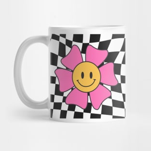 Cute Smiley Groovy Flower 80s Checkered Smiling Happy Retro Mug